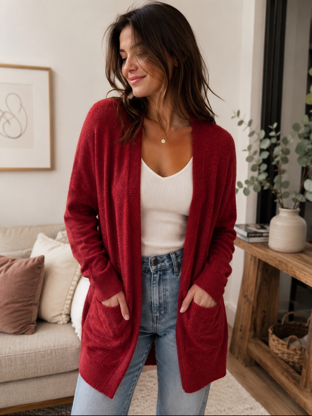 Madewell Red Wool Blend Open Front Cardigan Sweater XS Oversized